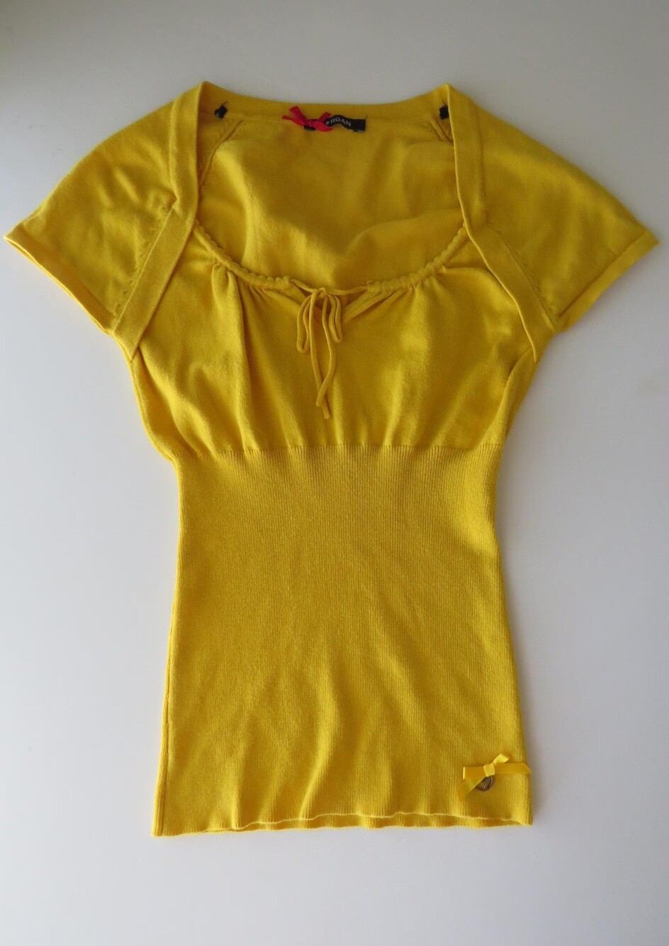 Vintage French Morgan De Toi Marigold Yellow Knit Top, Drawstring Milkmaid, Fran